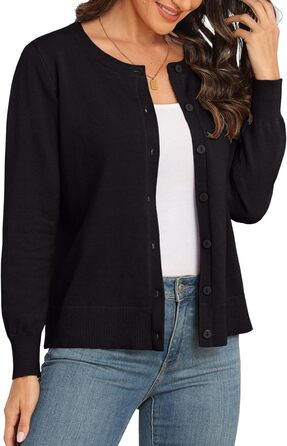 Чоловічий легкий кардиган PrinStory з круглою горловиною, чорний (L)