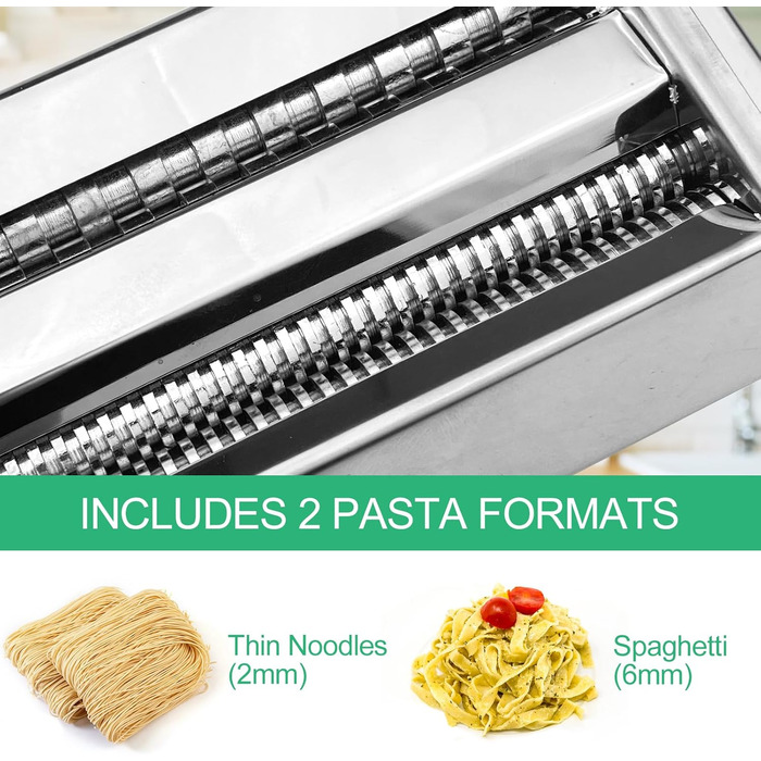 Ghazpmuk Manual Pasta Machine, Noodle Machine with 6 Adjustable Thicknesses for Pasta, Pasta Maker with 2 Widths, Pastamaschine, Pastamaker Stainless Steel, for Tagliatelle, Spaghetti, Lasagna, Ravioli