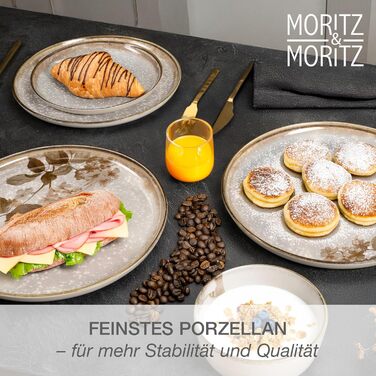 Набір посуду Moritz & Moritz BLOSSOM для 6 осіб (24 предмети) - Сучасний сервіз з ігровим дизайном, легкий у догляді, включає тарілки, миски та чашки. Сервіз з великими тарілками (2 шт.)