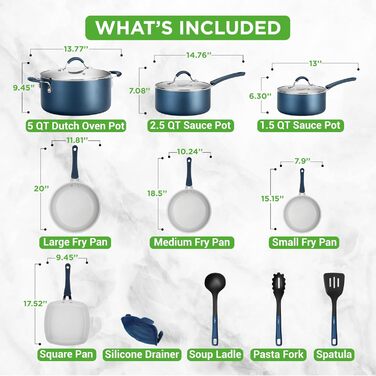 NutriChef 20-Piece Non-Stick Cookware Set, Pots & Pans Set & Baking Pans | PFOA/PFOS-Free | Cookware Set - Induction Pots & Pans, Round Cake Pan, Loaf Pan, Roasting Pan, Muffin Tin, Baking Sheet Marine Blue
