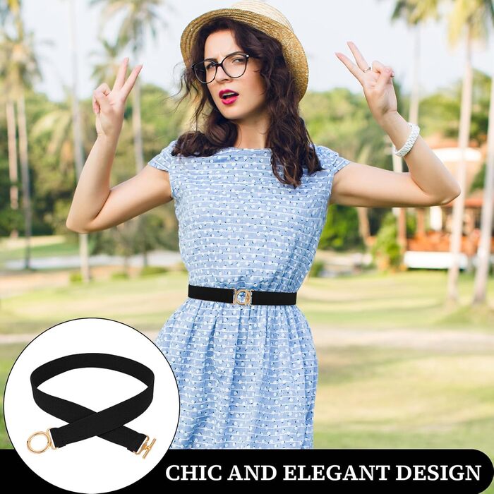 Жіночий еластичний ремінь Amaxiu з золотистою пряжкою, вузький ремінь для талії, чорний