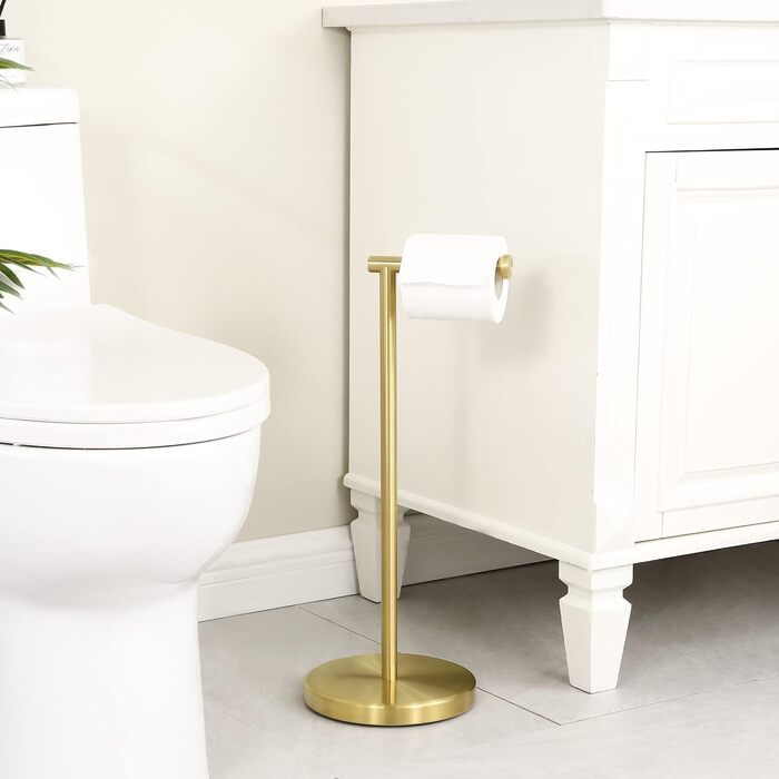 Stainless Steel Freestanding Toilet Paper Holder with Weighted Base - Brushed Gold Finish (51.3cm)