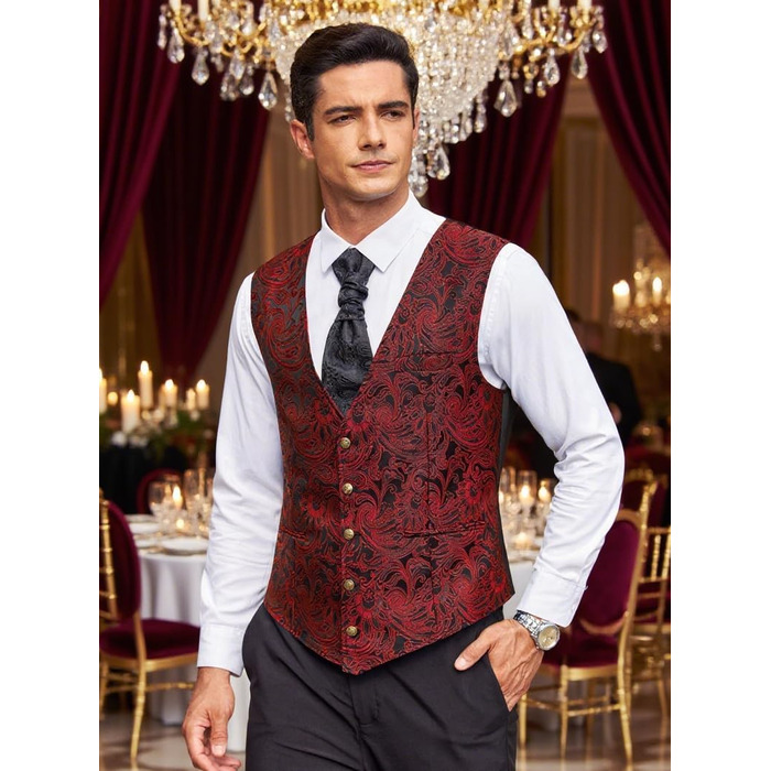 Жилет чоловічий COOFANDY Paisley вікторіанський стімпанк готичний, бордовий, 3XL