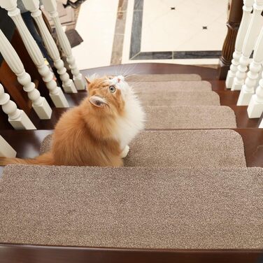 Компактні килимки для сходів COSY HOMEER, 15 шт., 70x22 см, самоклеючі, машинне прання, 100% поліестер, TPE-підкладка, безпека для дітей та домашніх тварин, бежевий колір