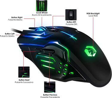 EMPIRE GAMING Kit MK800: Клавіатура та мишка для геймінгу RGB з італійською розкладкою (QWERTY), 105 клавіш, 2400 DPI, Anti-Ghosting, сумісна з PC, PS4, PS5, Xbox One/Series, Mac