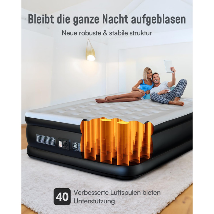 Надувне ліжко Airefina на 2 особи з самонадувною системою та вбудованим насосом, для кемпінгу та дому, міцне гостьове ліжко 203 x 152 x 46 см