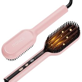Іонізаційна щітка-випрямляч для волосся iToncs 2-в-1 з захистом від опіків та функцією пам'яті, LCD-дисплей, 5 температурних режимів (120°C-230°C), Dual Voltage, рожева