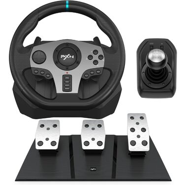 Ігрове кермо PXN V9 з педалями та перемиканням передач - для PC, Xbox, PS4, PS3, 270/900 градусів, з функцією Tool-App та вібрацією