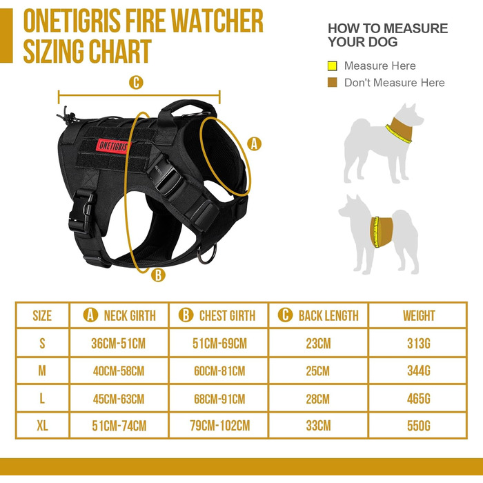Тактичне обіднє оснащення для собак OneTigris Fire Watcher 2.0 з надійною металевою пряжкою, ручкою та MOLLE-системою, чорне