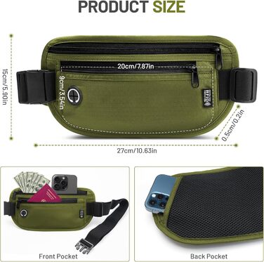 Водонепроникна поясна сумка з RFID захистом та антикрадіжною системою для подорожей та спорту (оливковий)