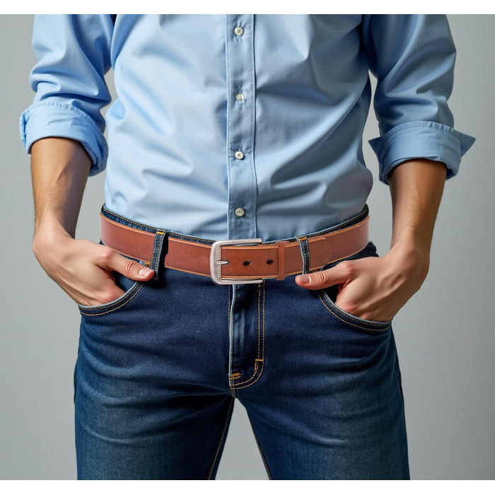 Чоловічий шкіряний ремінь: класичний джинсовий ремінь для чоловіків | З подарунковою коробкою | Ширина 38 мм | Колір: коричневий