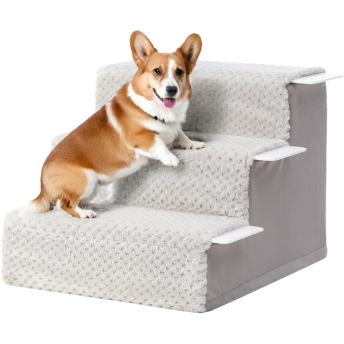 KSIIA Dog Stairs for Small Dogs 44cm High, Pet Stairs with Removable Washable Cover, Cat Stairs for Elderly Cats and Dogs, Non-Slip Dog Ramp Dog Stairs for Bed Sofa, Grey (3 steps (L45 x W38 x H33 cm))