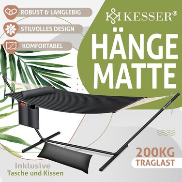 KESSER® Hill Hammock with Stand - Double Hammock with Cushion for 2 People - Stable Frame with 200kg (440lbs) Weight Capacity - Indoor & Outdoor Use - XXL Hanging Chair for Two or Multiple People - Garden, Balcony, Terrace, Anthracite