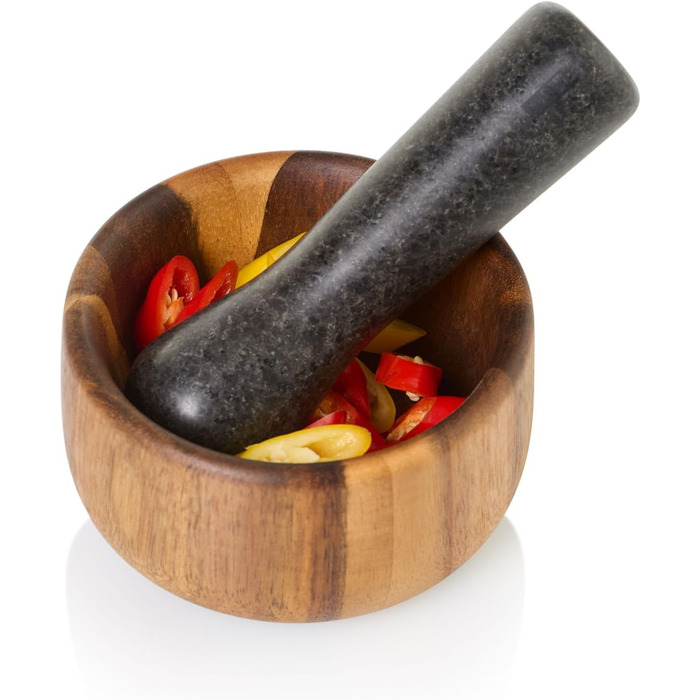 Набір для стукання спецій AdHoc MO42 з гранітним пестиком | Дерево акації та граніт | Ø 11 см