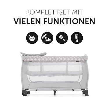 Hauck Travel Crib Sleep N Play Center with Newborn Nest, Changing Pad, Carry Bag, Wheels, Canopy, Compact Folding, Baby Travel Bed for Infants from Birth up to 15 kg (Teddy Grey)