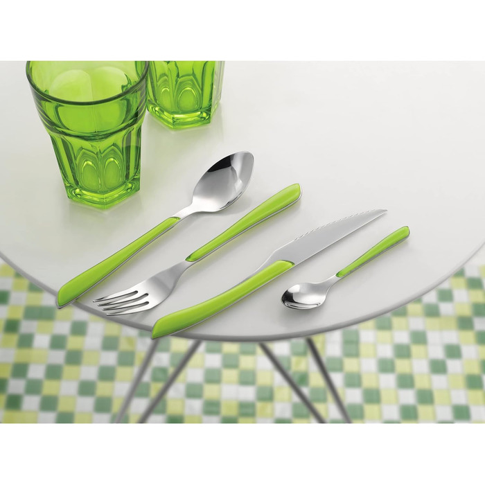 Amefa ECLAT Cutlery Set, 24-piece, Cutlery Set for 6 People, Plastic Handles in Pastel Green, Dishwasher Safe, Cutlery Made of Stainless Steel
