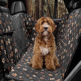Захист для заднього сидіння автомобіля для собак Hainberger: водовідштовхуючий, анти-царапин, з боковим захистом та оглядовим вікном, 4-в-1, 137x147 см (з візерунком)