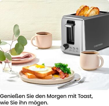 Тостер Chefman з 2-ма слотами, 7 ступенів підсмажування, знімний піддон для крихт, для товстого хліба та багелів, розморожування, зупинка, функція грилю – чорний