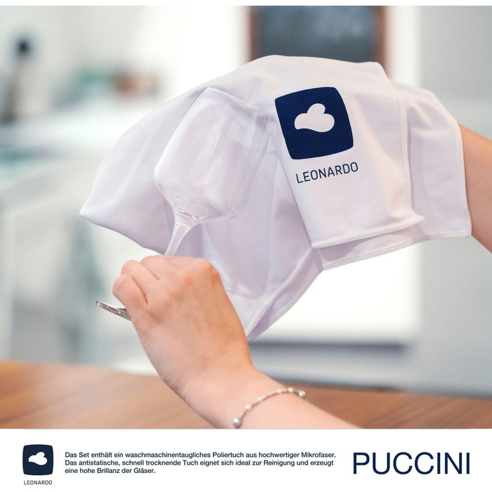 Набір келихів для білого вина LEONARDO HOME PUCCINI, 6 шт, 560 мл, міцне скло, стійкі до подряпин, для посудомийної машини, з серветкою для полірування