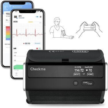 Тонометр CheckMe BP2 Connect на плечі з ЕКГ та AI-аналізом, середнє значення з 3 вимірювань, Bluetooth & WiFi, вимірювання пульсу, APP безлімітна база даних (Android&iOS)