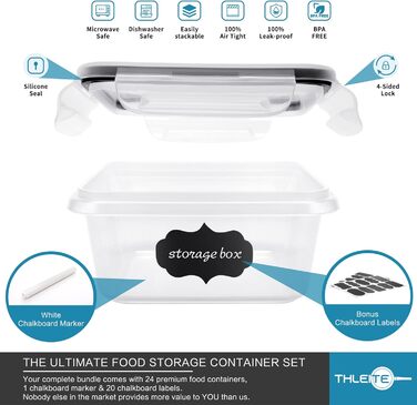 Набір контейнерів для зберігання продуктів 48 шт. (24 контейнери, 24 кришки) - BPA free, для холодильника, морозильника та мікрохвильової печі
