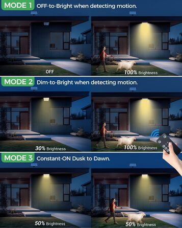 LOTMOS 2 Pack Solar Lights for Outdoor with Motion Sensor, 342 LED Outdoor Light Solar IP65 Waterproof Solar Spotlight 3 Modes with Remote Control, Solar Lamp Outdoor for Garden Garage Exterior (Warm White, 4 Pack)