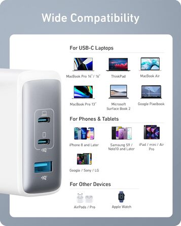 Зарядний пристрій Anker Nano II 100W: 3 порти USB-C для MacBook Pro/Air, iPad, Galaxy, iPhone та інших пристроїв