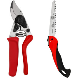 Секатор FELCO 15 з роликовою ручкою та складана пилка FELCO 600 (лезо 16 см, діаметр зрізу 50 мм, довжина 35 см, для обрізки гілок, садовий інструмент)