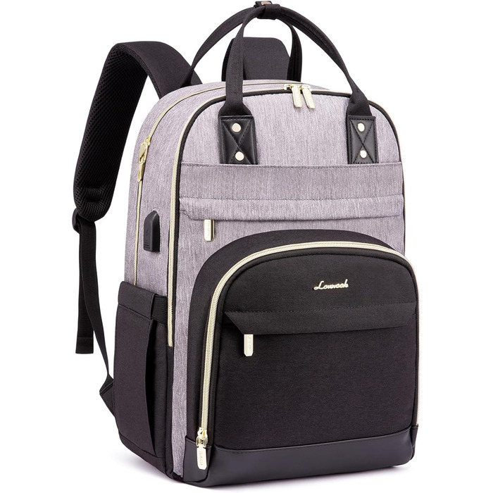 LOVEVOOK Рюкзак для дівчат та хлопців, водонепроникний, з відділенням для ноутбука 15.6 дюймів, для школи, подорожей, роботи. Серія Anti-Theft, сірий+чорний, Pu