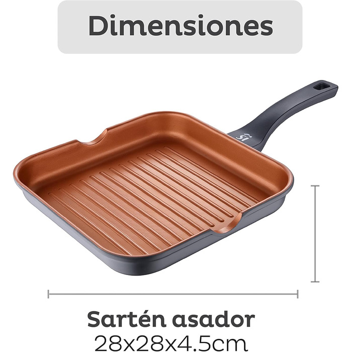 Гриль сковорода San Ignacio Bronze 28x28 см, алюмінієва з антипригарним покриттям, для всіх типів плит