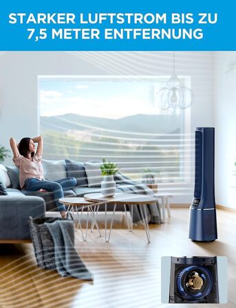 Турбовентилятор Midea MFP-120i (BL) 2-в-1 з очищувачем повітря, тихий (38dB), HEPA фільтр H13, LED дисплей, керування через додаток, Alexa, Google, таймер 12H, осциляція