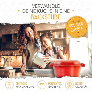 KRUSTENZAUBER Cast Iron Pot for Bread Baking [incl. Proofing Basket] - High-Quality Enamel Pot 26cm - Ideal cast iron pot for baking bread, cast iron pot for bread baking, bread baking accessories…