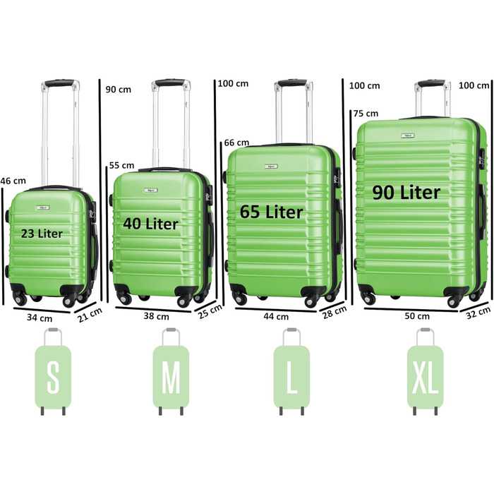 Набір валіз Zelsius 4 шт. Рожевий | ABS, з кодовим замком, 4 колеса, перегородка | Ручна валіза, набір валіз, тріумф, велика валіза (зелений)