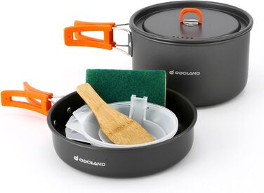 Odoland Camping Cookware Set, 9-Piece Outdoor Dish Set with Camping Pot, Camping Frying Pan for Camping, Outdoor Cooking, Hiking, and Travel