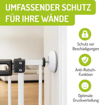 Захисний бар'єр BOMI Mira для дверей | Бар'єр для котів з люком | Ідеальний бар'єр для собак, котів та цуценят | Металевий бар'єр для собак у квартиру, білий | Ширина: (захисні накладки на стіну (2 круглі та 2 кутові))