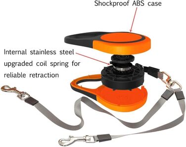 KOOLTAIL Double Dog Leash - Retractable 4.8m for Two Dogs Up to 50kg - Durable, Tangle-Free, with Brake