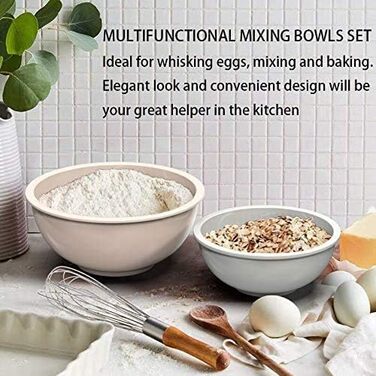 Mixing Bowl Set of 6, Plastic Cereal Bowl with Lid, Bowl with Lid, Includes 2 Forks & 4 Measuring Spoons, BPA-Free & Stackable, Ideal for Mixing and Serving (Khaki, 18)