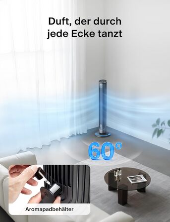 Турбовентилятор Pelonis Leiser - чорний, 106 см, 4.2 м/с, з пультом ДУ, 9-годинний таймер, 4 режими, 5 швидкостей, SMART-режим, LED-дисплей для спальні/офісу