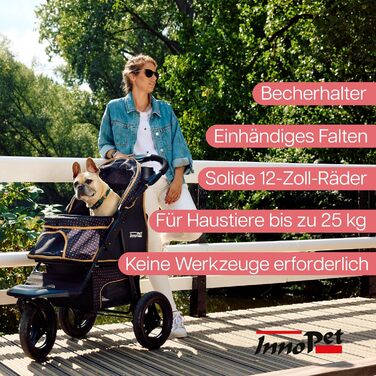 Buggy Innopet Adventure для собак та котів - чорний/жовтий, для бездоріжжя, вантажопідйомність 30 кг, EVA-колеса 30 см, складаний, великий відсік для зберігання