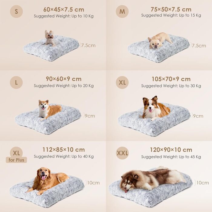 М'яке ліжко для собак EHEYCIGA, 60x45 см, сіре, з довгим плюшем, неслизьке, для маленьких собак
