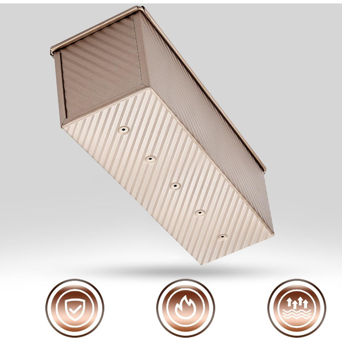 Loaf pan with lid 1000g dough capacity, toast bread baking pan 35x14x2cm, bread loaf pan, bread baking, toast bread pan, aluminum, steel, toast form, non-stick baking pan, toast with ventilation holes for bread, loaves, cakes
