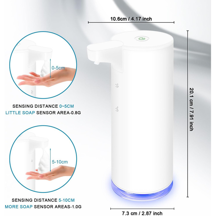 Mamiddle Automatic Soap Dispenser Stainless Steel with Sensor Infrared Foam Soap Dispenser Electric IPX5 Waterproof USB-C Charging with Infrared Motion Sensor for Kitchen & Bath (White)