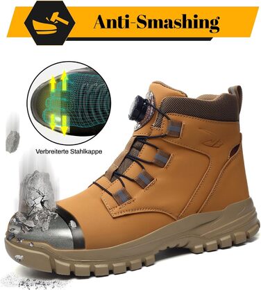 Черевики безпеки унісекс водовідштовхувальні, робочі черевики з високим підйомом, антиковзаючі, легкі, зі сталевим підноском та застібкою на поворотному затворі (39 EU, помаранчевий)