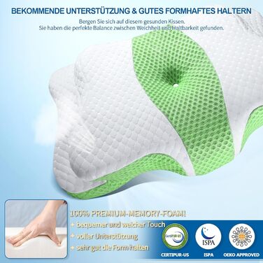 Подушка з піною з пам'яті CHxxy для шиї та плечей, ергономічна контурна подушка для сну на боці, на животі та на спині (зелена)