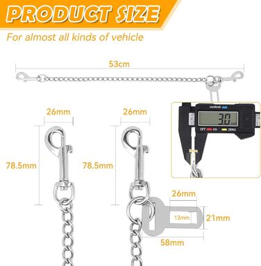 Нашийник для собак з ланцюгом, 53 см, автомобільний ремінь безпеки для собак, нержавіюча сталь 304, нашийник для собак, безпечний для маленьких/великих собак, котів
