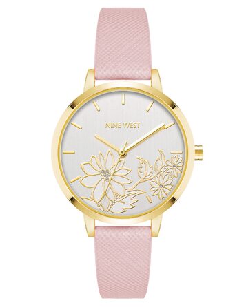 Жіночий наручний годинник Nine West зі шкіряним ремінцем, світло-рожевий з золотом