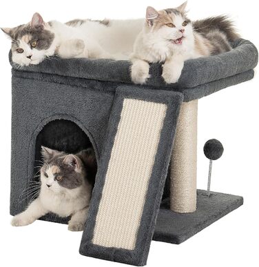 Aechonow Cat Tree for Large Cats - Stable, Cat Tree with Large Lying Area (51x41cm), 3-Tier Cat Cave Bed for Indoor Adult Cats, Dark Grey