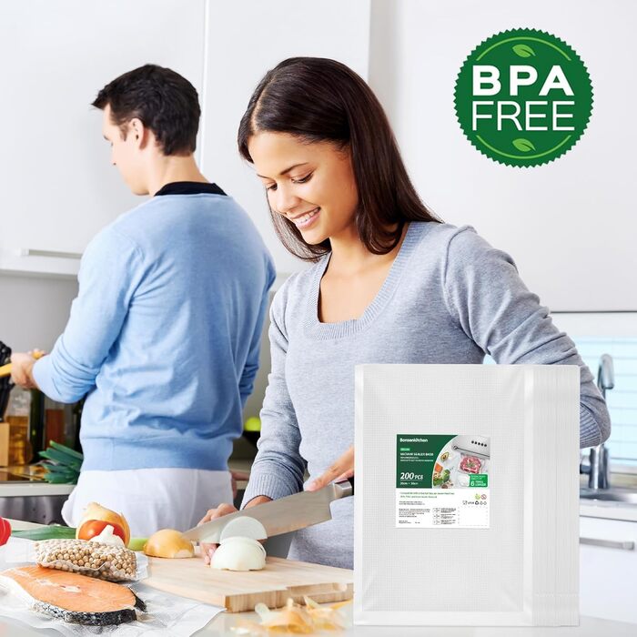Bonsenkitchen Vacuum Bags 200 Bags 20x30 cm, Professional Foil Bags for all Vacuum Sealers, Vacuum Bags for Food, Sous Vide Freezer Bags, Seal Bags, BPA-free, VB3208