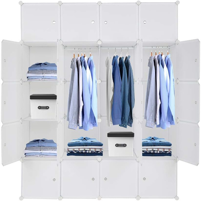Regal system, 10 dice, plastic wardrobe with doors, modular cabinet for space-saving storage, 70 x 45 x 175 cm, white door & black cabinet. Storage for clothing, shoes etc. (140 x 45 x 175 cm, White-2)