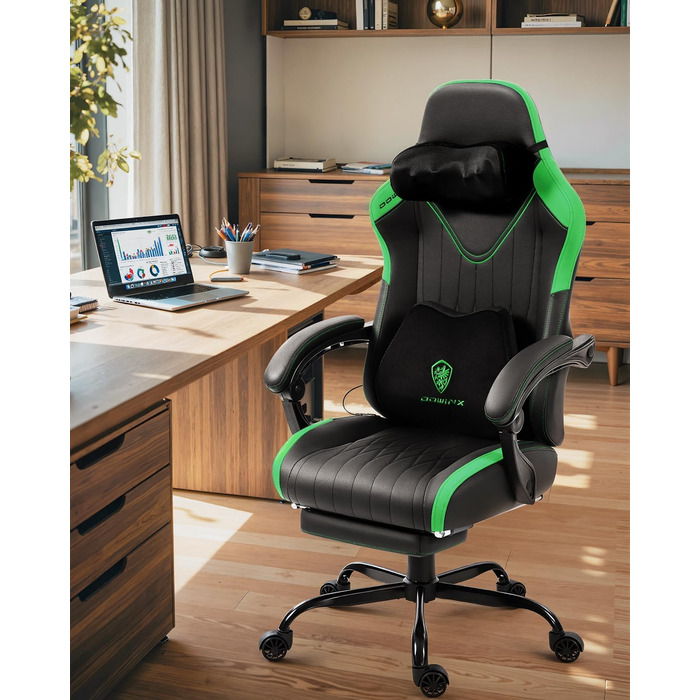 Ігрове крісло Dowinx з масажем, ергономічне, до 135 кг, зелене